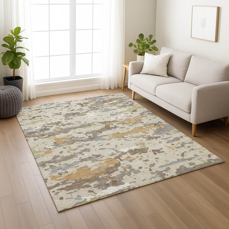Machine Washable Indoor/Outdoor Chantille ACN2595 Abstract Rug, 8' x 10', Beige