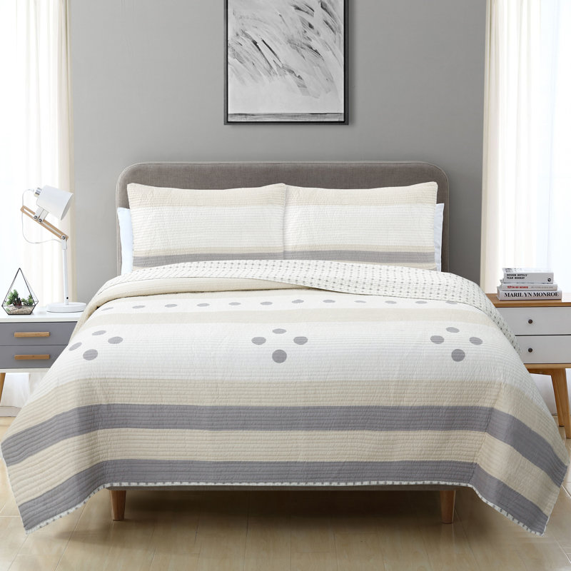 Ensemble de courtepointe réversible en microfibre blanc cassé, Courtepointe très grand + 2 très grandes taies d