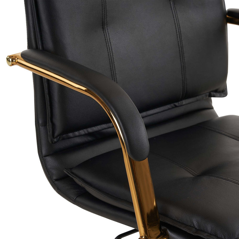 Dareece Leather Task Chair with Padded Arms, Black
