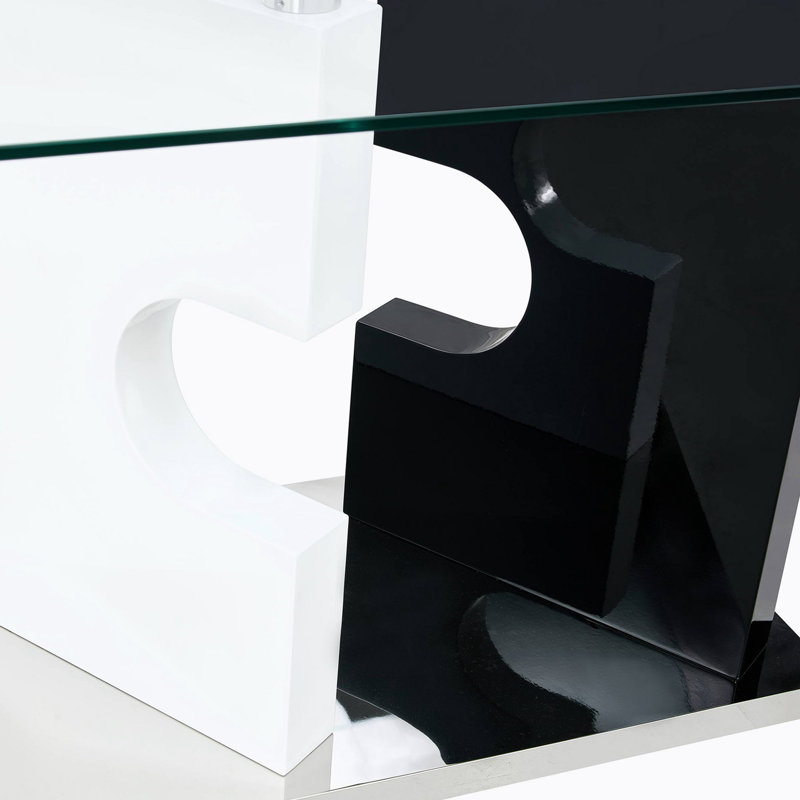 Drishika Large Modern Minimalist Rectangular Glass Dining Table For 6-8 With 0.39" Tempered Glass Tabletop And MDF Slab Special-Shaped Bracket