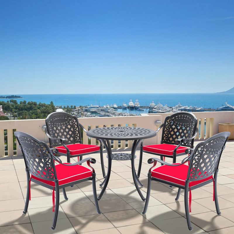 (Coussins de couleurs aléatoires) Ensemble de meubles de patio en aluminium coulé avec coussins, 4