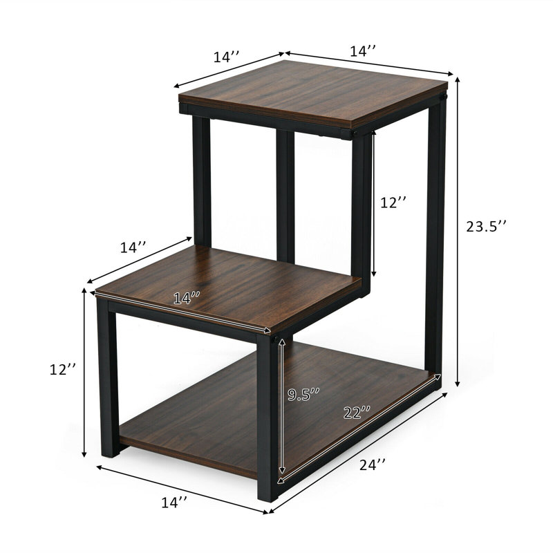Table de bout avec rangement Armey C, Brun foncé