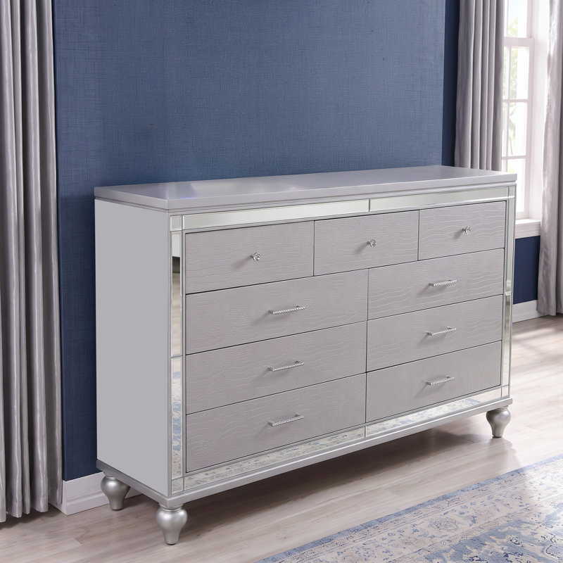 Denard 7-Drawer Double Dresser with Diamond Accents, Silver