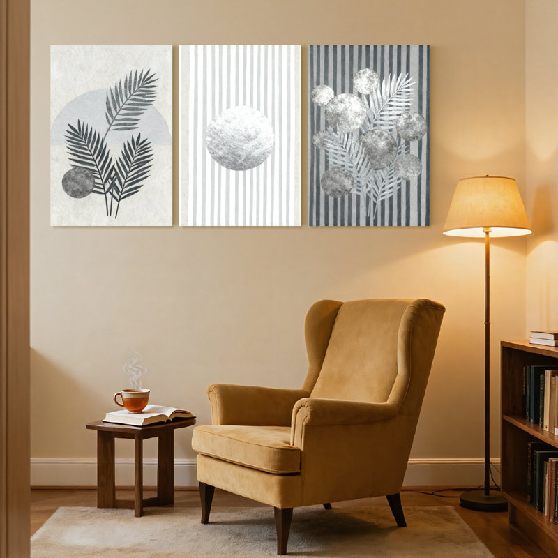 Ensemble de 3 reproductions d'art contemporain sur toile, H 18 po x l 36 po