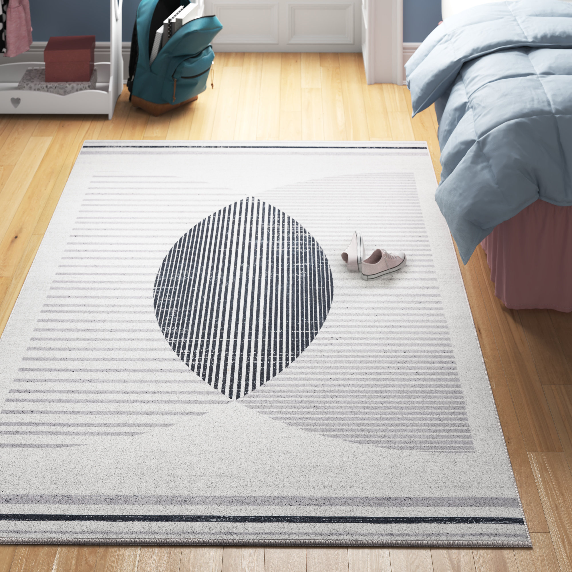 Wade Logan Cailen Machine Washable Abstract Area Rug in Gray Off