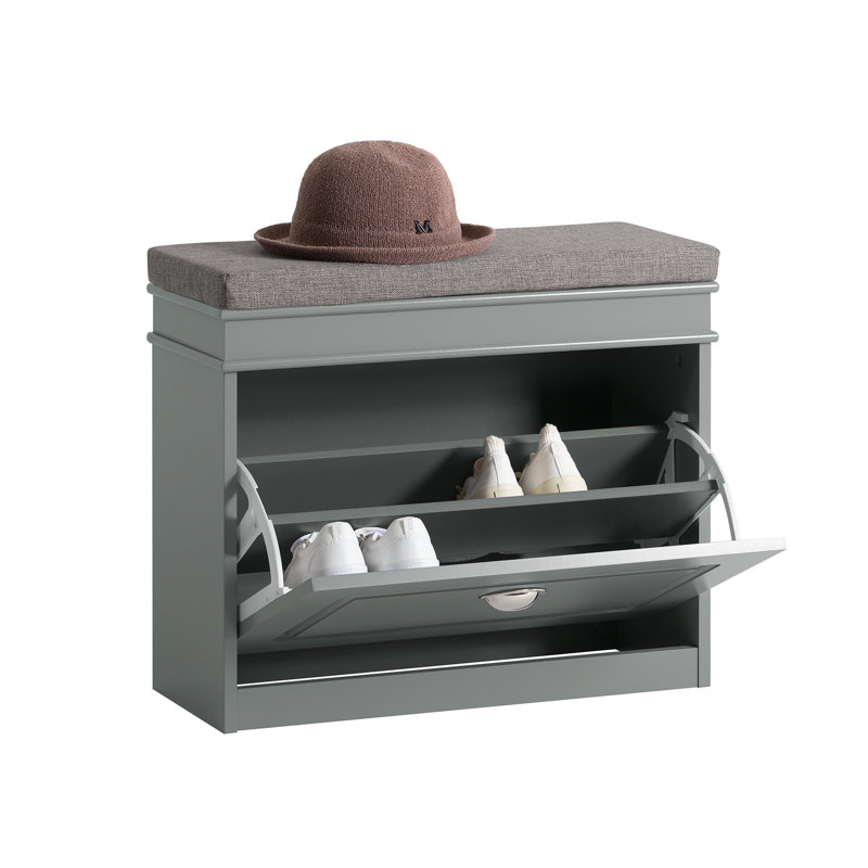 Banc à chaussures avec rangement en bois et tiroir pour le vestibule - gris, H 20,47 po x l 23,6 po x P 9,45 po, Gris
