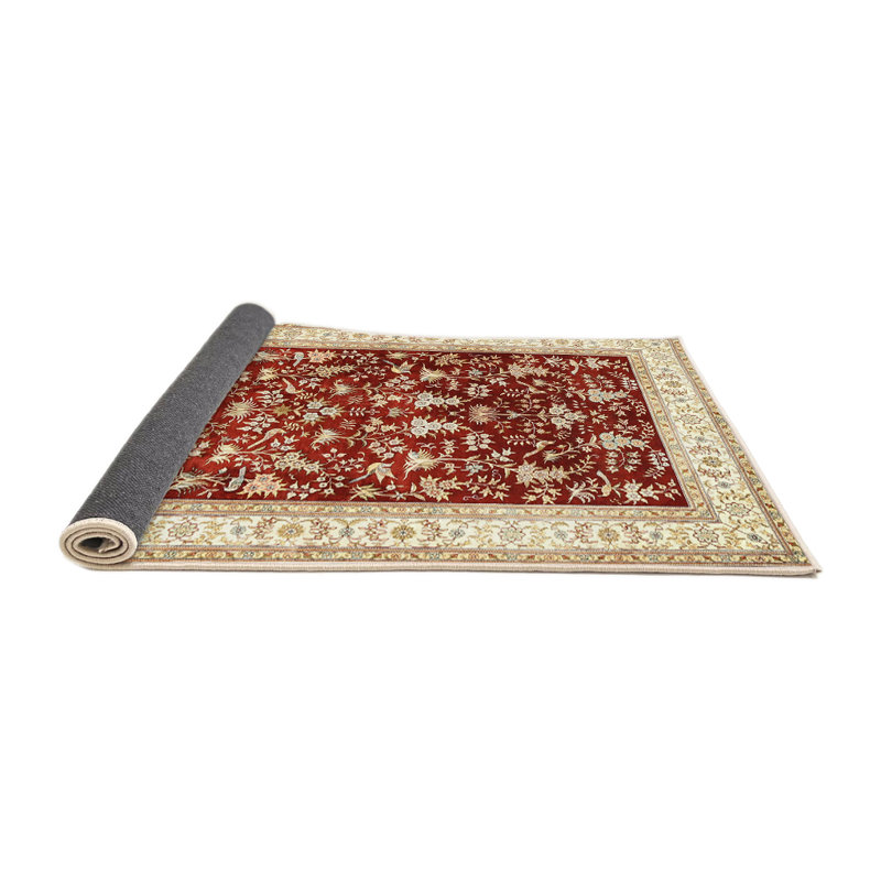 Tapis décoratif floral rouge/or awais, Rond 8 pi