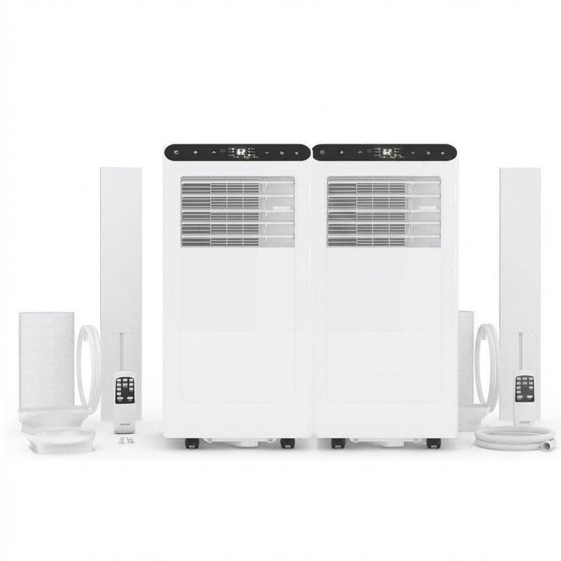 Climatiseur portatif 2 pièces 8 000 BTU avec déshumidificateur et ventilateur, refroidit 350 pieds carrés, fonctionnement silencieux à 48 dB, minuterie 24 heures et télécommande, certifié DOE, blanc / noir