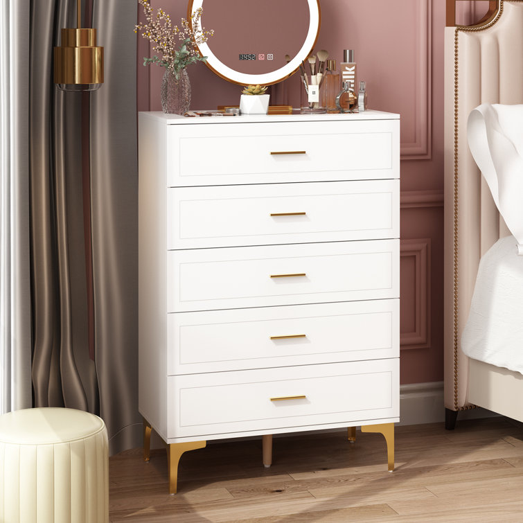 Santi 5 - Drawer Dresser, White