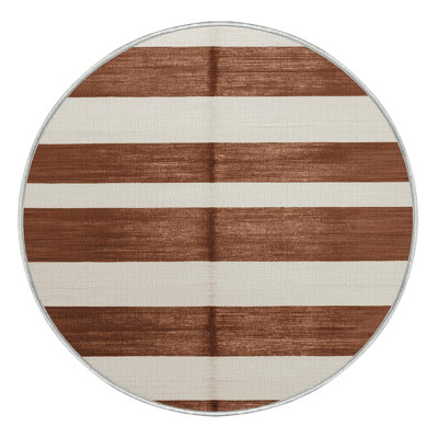 Machine Washable Horizontal Stripes Beige Area Rug