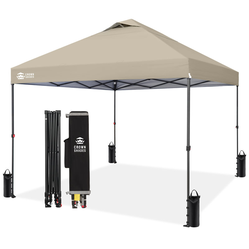 CROWN SHADES 10' x 10' Commercial Pop-Up Canopy Tent with Center Lock and Metal Frame,  Khaki, Khaki