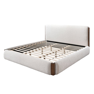 Beige Boucle Queen Size Platform Bed