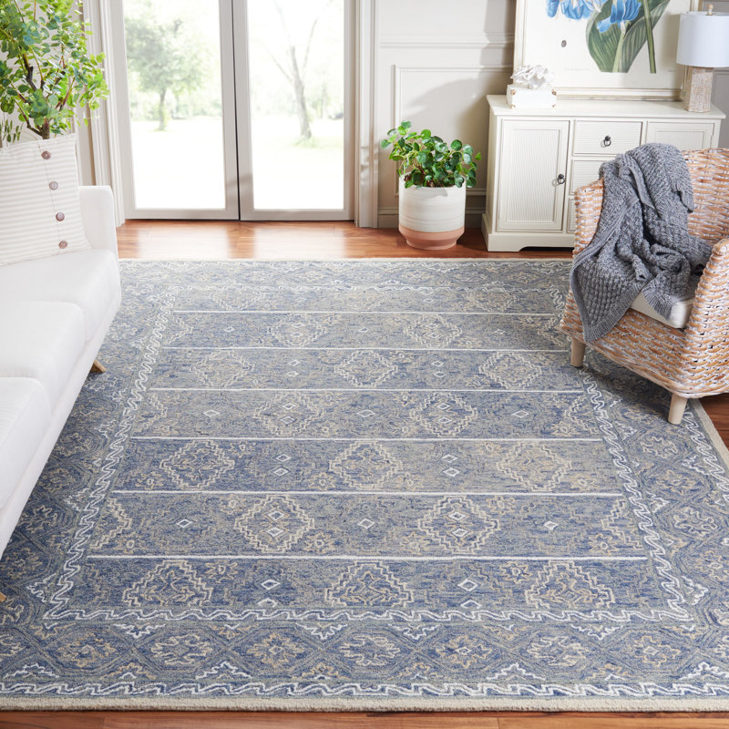 Tapis bleu en laine touffeté à la main Deyoung, Tapis de couloir 2 pi 3 po x 9 pi