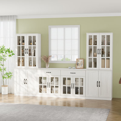 71'' Kitchen Pantry With Bookcases, 94.5'' Wide Farmhouse Wall Unit Tv Stand For Tvs Up To 75''