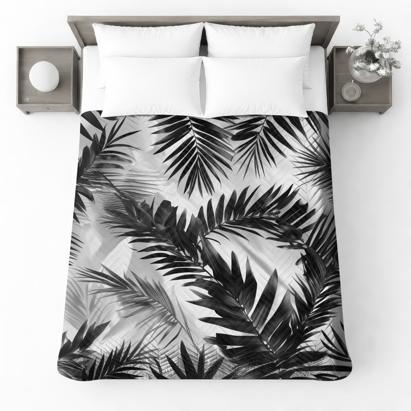 Couvre-lit Palmier Silhouette, Lit simple, Black White