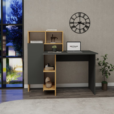 120 cm Computer Desk with Storage, 5 Shelves & 2 Cabinets Eva-Jane