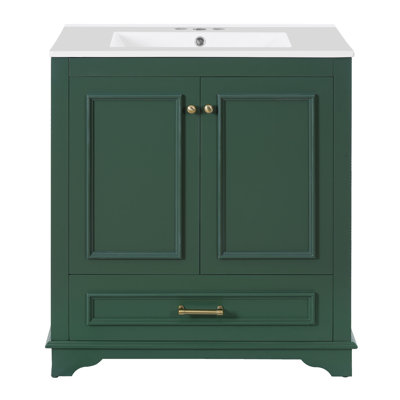 Meuble-lavabo de luxe 30 po avec lavabo en céramique, meuble-lavabo avec 2 grandes portes à fermeture douce, meuble de rangement en bois massif