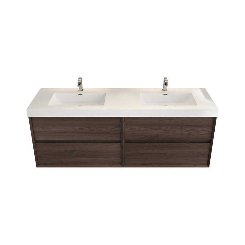 70.4'' Double Bathroom Vanity with Plastic Top, Red Oak