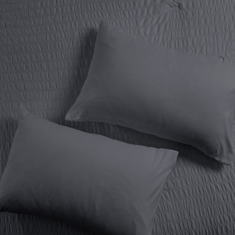 Ensemble de courtepointe sept pièces Seersucker, Édredon double / grand + 6 pièces supplémentair, Gris