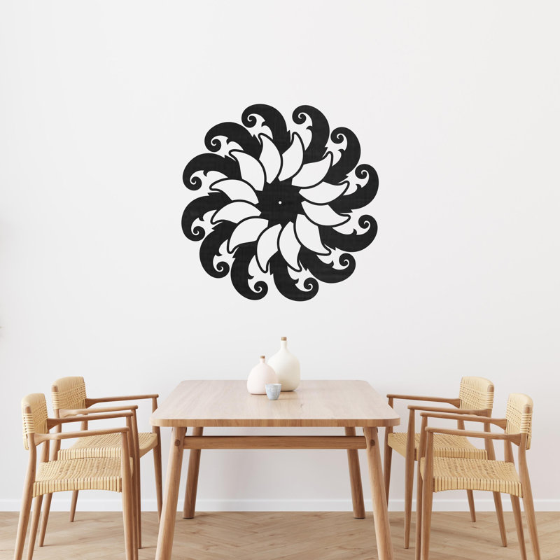Art mural spirale mandala avec tourbillons - Argent ACM (24 po x 24 po), H 32 po x l 32 po x P 0,25 po, Noir