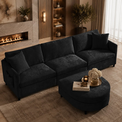 107 Inch Modular Sectional Sofa With Reversible Chaise Ottoman And Storage Pockets