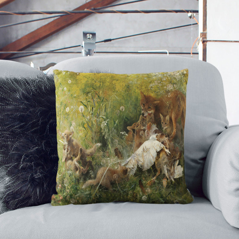 A Fox Family Square Throw Cushion, Black, 55cm H x 55cm W x 20cm D