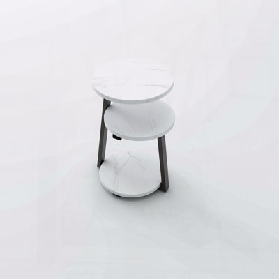 3-Tier Small Round Side Table – White & Black with Sturdy Metal Frame