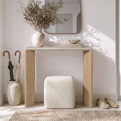 Elodie 39"W Travertine-Look Top Console Table