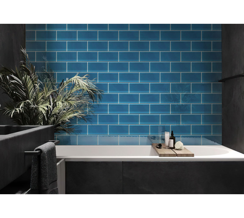 3"X 6" Polished Glass Subway Tile, Blue