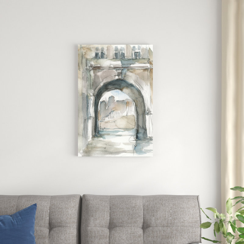 «Watercolor Archures IV» par Ethan Harper - peinture sur toile tendue, H 30 po x l 20 po