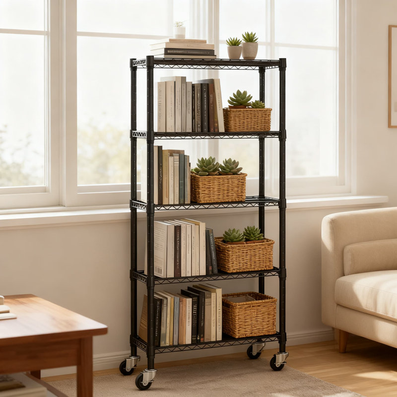 Étagère en fil métallique robuste à 5 niveaux avec roulettes, support de rangement réglable d'une capacité de 750 lb pour l'organisation du garde-manger