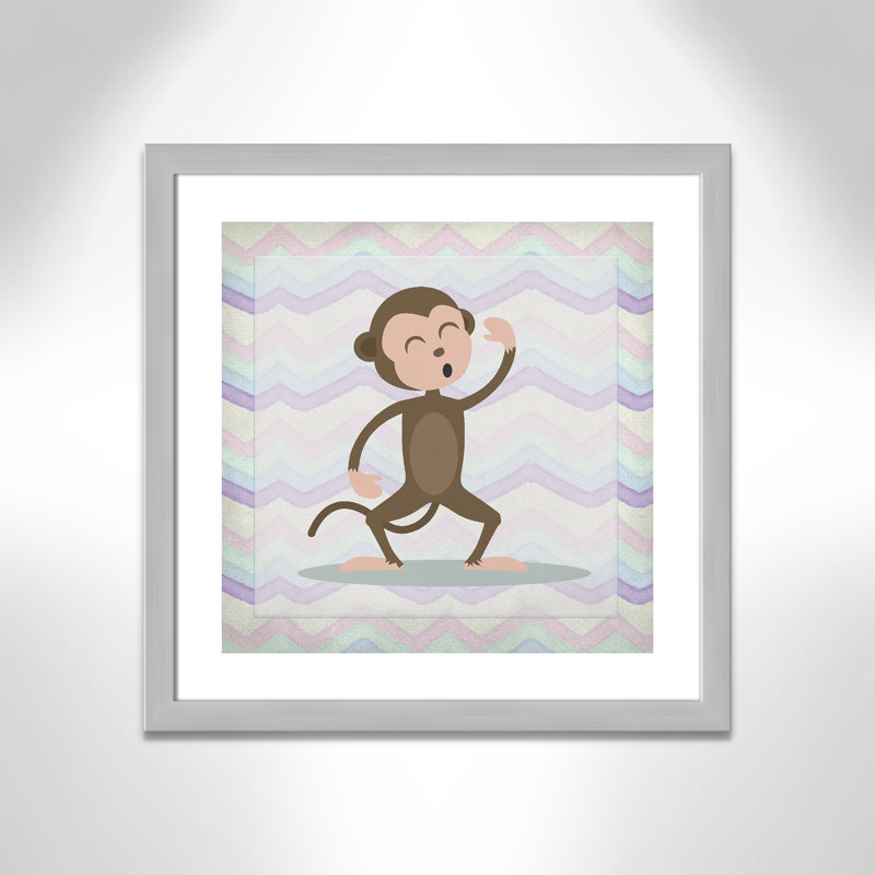 Adhésif décoratif «Pink Monkey Time», Encadré plat argent, H 22,5 po x l 22,5 po x P 0,6 po