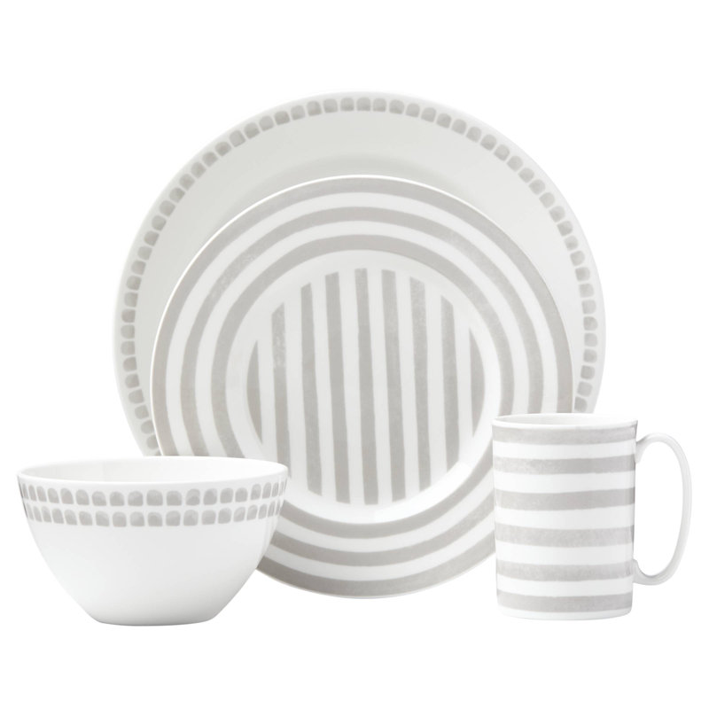 Service de table 4 pièces Kate Spade New York Charlotte Street, service pour 1 personne, Blanc / Gris