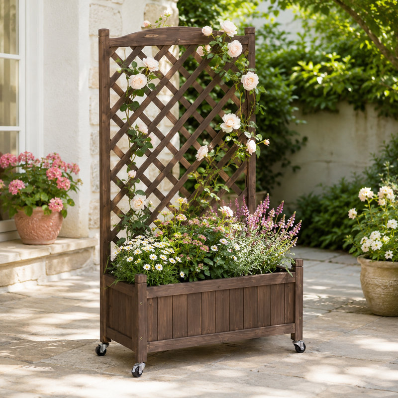 Handmade Wood Planter Box, Dark Brown