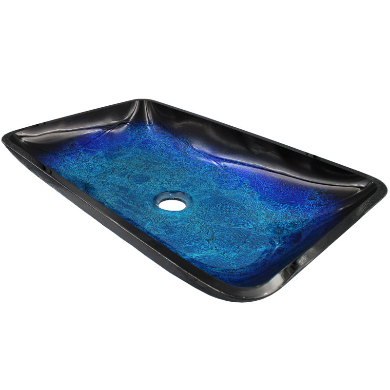 Novatto 14'' Blue/Black Glass Rectangular Bathroom Sink