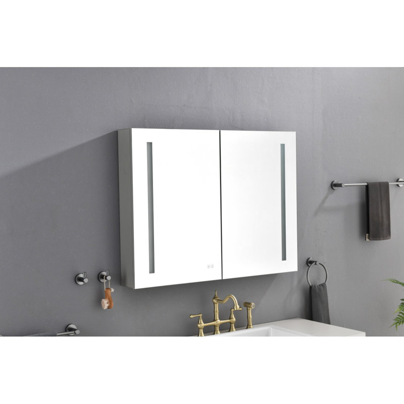 Grande armoire à pharmacie rectangulaire à DEL en alliage d'aluminium avec miroir