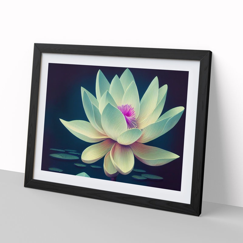 XH1022-8146X Splendorous Lotus Flower - Single Picture Frame Print, 34cm H x 46cm W x 2cm D, Black