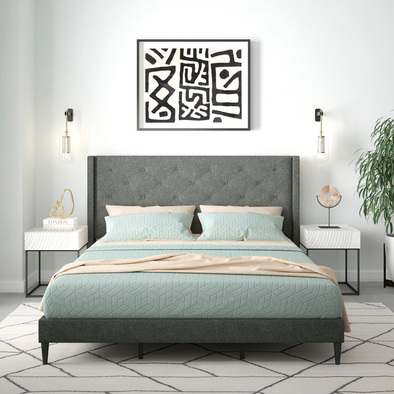 Amiliya Upholstered Wingback Bed, Gray, King