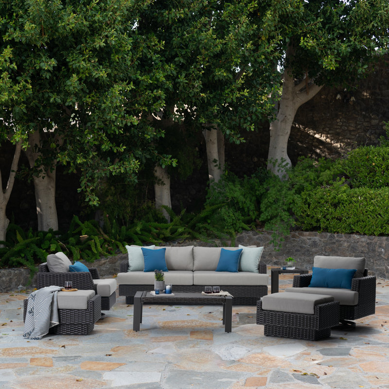 Jorolf Outdoor 7 - Piece Conversation Set, Black, Spectrum Indigo Sunbrella®