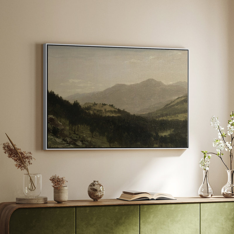 Paysage rétro - DLXV, H 25 po x l 37 po, Toile encadrée flottée blanche