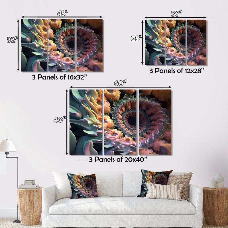 Cortlin - ensemble de reproductions d'art mural Fractals, H 40 po x l 60 po x P 1 po