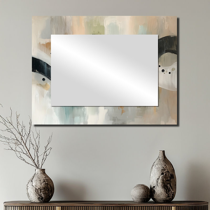 Minimalism Grey And Beige Ink Eruption II - Kinetic Art Accent Wall Mirror - Printed On Metal, 24" x 32"