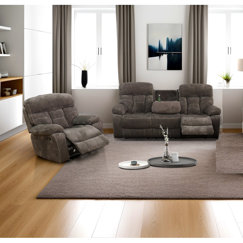 2-Piece Living Room Recliner Set Sofa And Chair, Warm Gray Microfiber / Microsuede