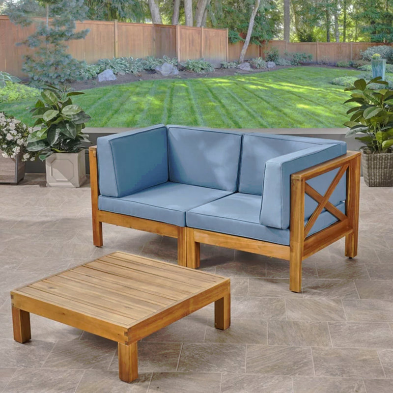 X-Back - 2 Seater Sectional Loveseat With Coffee Table, Red, Blue