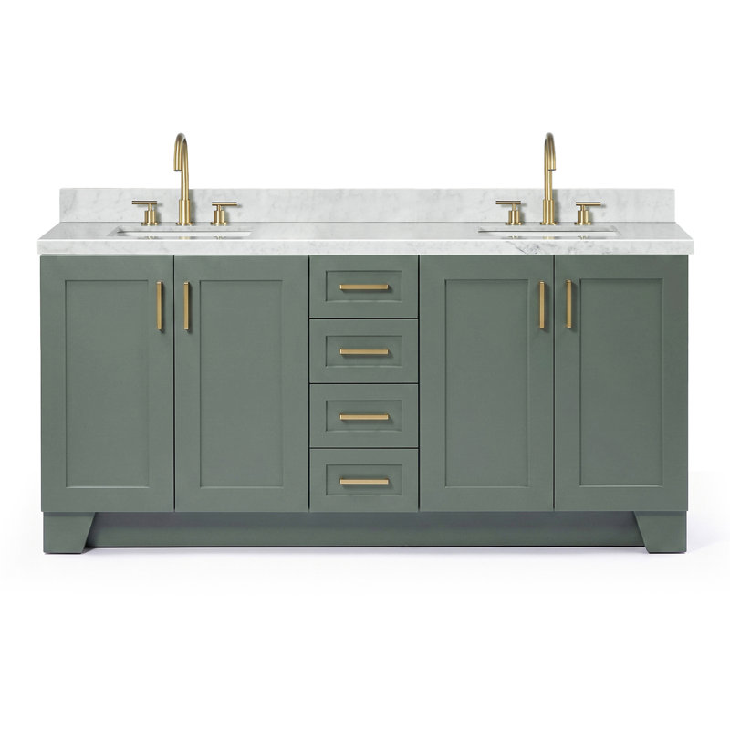 73 IN.  Single Bathroom Vanity, Rectangular, Vintage Green, Carrara Marble
