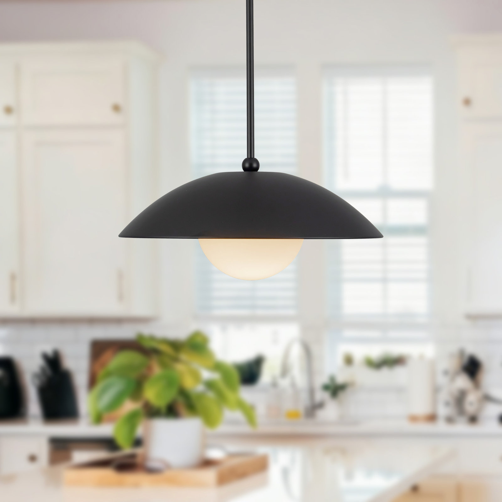 Mire 17-in Pendant with Opal Glass, Black/Opal Glass
