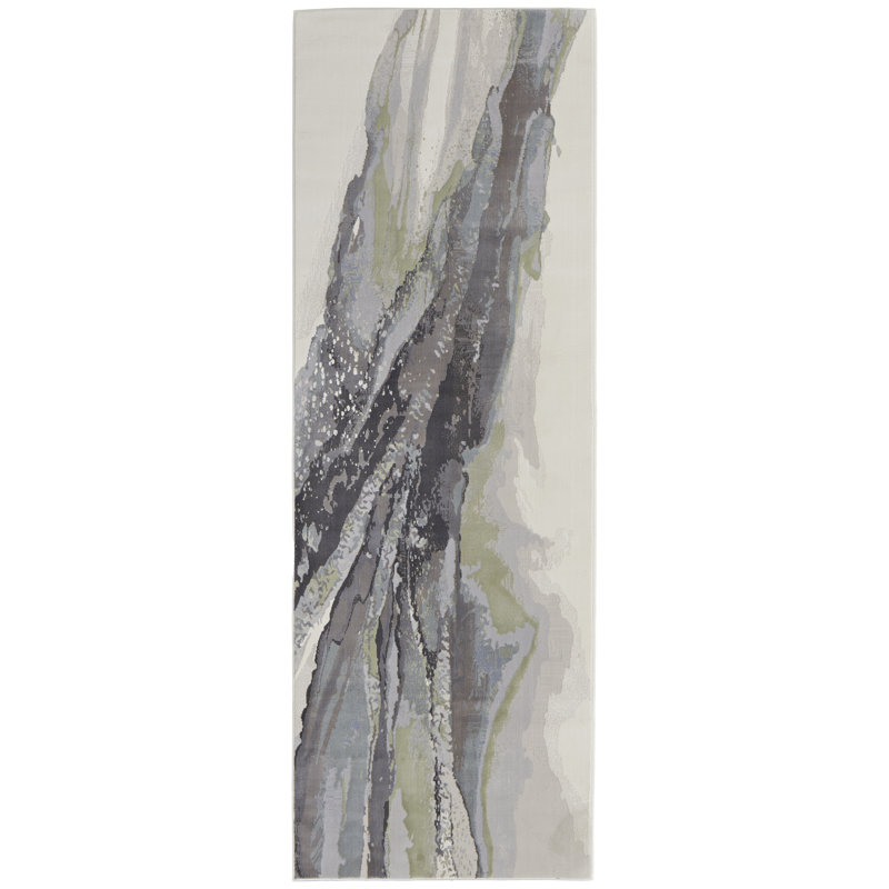 Tapis de couloir vert, mauve et ivoire