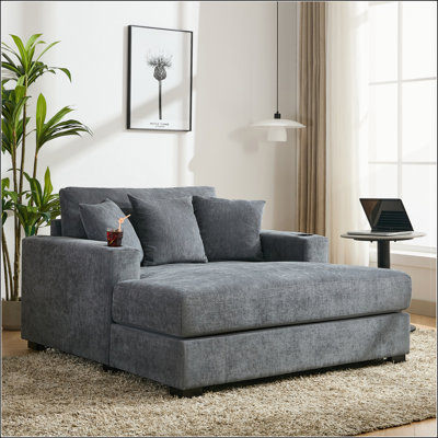 Canapé moderne surdimensionné de 55 po avec coussins, station de charge et porte-gobelets, tissu chenille pour un confort ultime