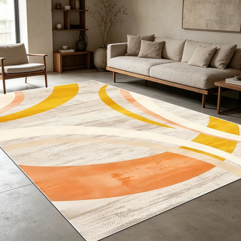 1PC Abstract Mustard and Terracotta Swirl Geometric Wood Grain Pattern area rugs for Living Room, Soft and Comfortable, Suitable for all seasons, easy-to-maintain, machine washable Indoor floor mat, Under Table Farmhouse suitable for dining room,