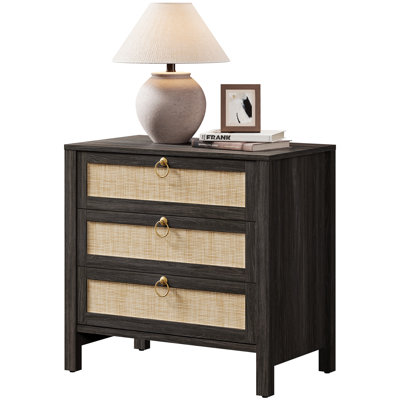 Pomodoro Boho-Inspired Rattan Nightstand With 3-Drawer by Bayou Breeze